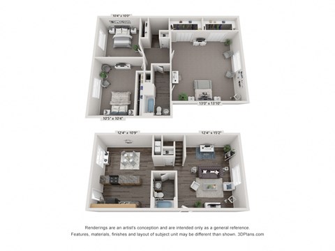 Floor plan for 3 beds, 2 baths, 1325 sqft